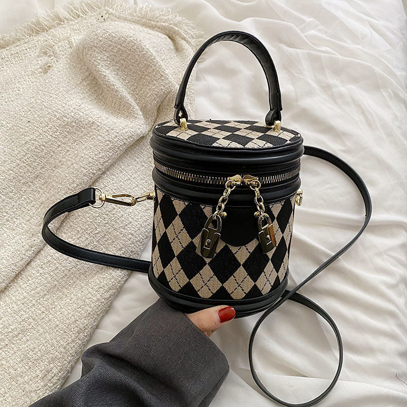 1077-Spring new fashionable niche crossbody bag texture diamond grid portable bucket bag