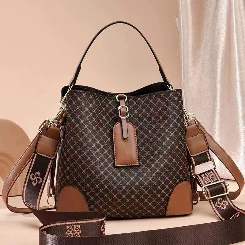 1068-Exquisite women's bag, bagpu plaid bucket bag, large capacity shoulder bag, crossbody bag