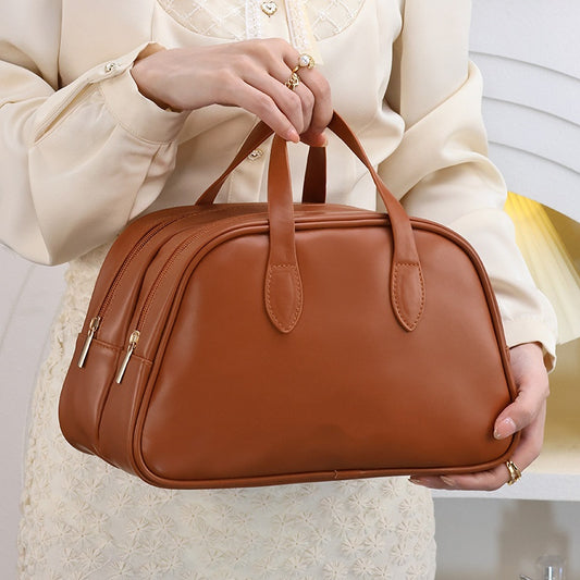 1079-New double-layer portable makeup bag storage bag, fashionable PU skincare product storage bag