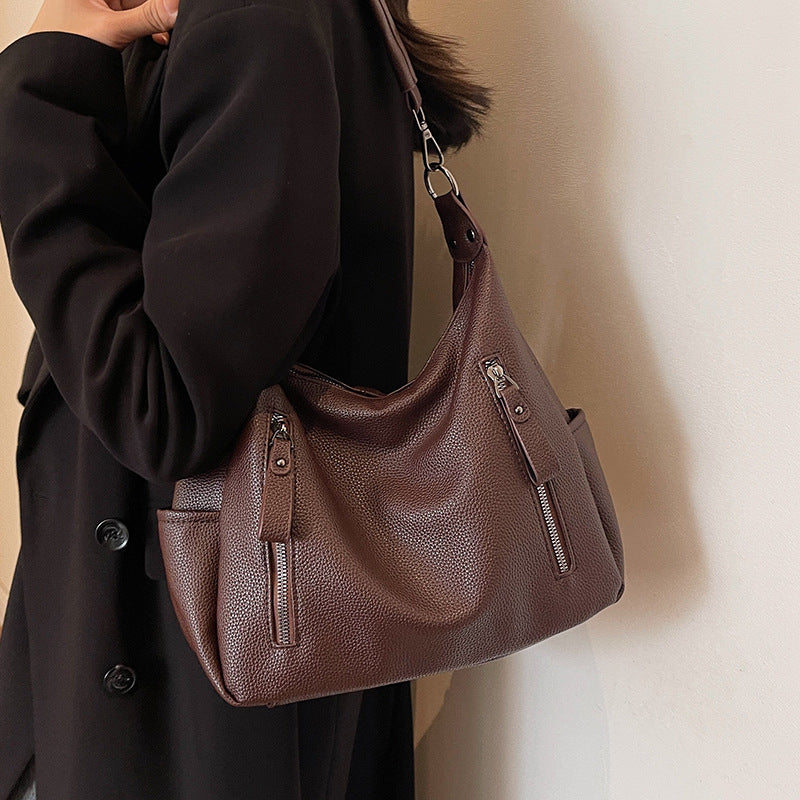 1060-2024 New Autumn/Winter Versatile Retro Single Shoulder Crossbody Bag Texture Bucket Bag